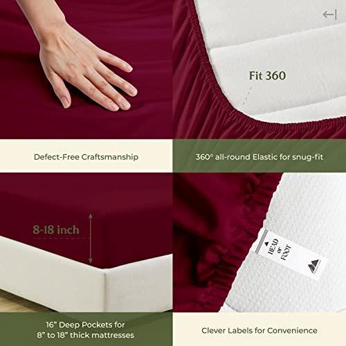 Mayfair Linen 600 TC Queen Size Sheet Set - Cotton Sheets - Silky Soft Like Egyptian Cotton - Fits Mattress Upto 16'' DEEP Pocket, Sateen Weave 4Pc Bed Sheets - Hotel Quality Cotton Sheets (Burgundy) - SHOP NO2CO2