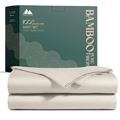 Mayfair Linen Cooling Bamboo Sheet Set, 4 Piece Sheets Set for King Size Bed, with Deep Pocket Fitted Sheet, Soft & Cooling Luxury Sheets, Beige Sheets (King, Beige) - SHOP NO2CO2