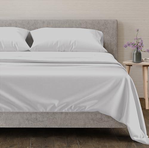 Mayfair Linen Cotton Sheets - Queen Size 600-Thread-Count Luxury Hotel Egyptian Cotton Quality Silky Soft Bedsheets for Queen Bed, Sateen Weave, Deep Pocket Fitted 4 Pc Bedding Set (Silver) - SHOP NO2CO2