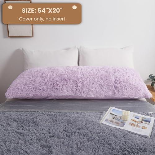 MEGO Fluffy Body Pillow Cover, 20x54 Shaggy Faux Fur Body Pillow Case, Comfy Plush Fuzzy Body Pillowcase, Furry Long Throw Bed Pillow Cover with Zipper for Women Side Sleeper Lavender Light Purple - SHOP NO2CO2