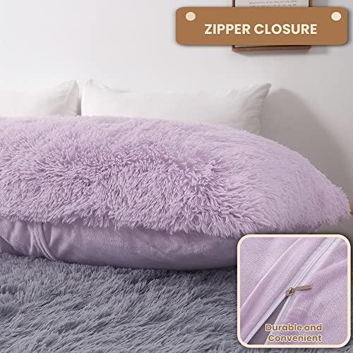 MEGO Fluffy Body Pillow Cover, 20x54 Shaggy Faux Fur Body Pillow Case, Comfy Plush Fuzzy Body Pillowcase, Furry Long Throw Bed Pillow Cover with Zipper for Women Side Sleeper Lavender Light Purple - SHOP NO2CO2