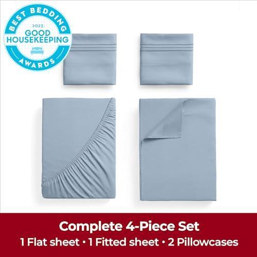 Mellanni Extra Deep Pocket Queen Sheet Set - 4 Piece Iconic Collection Bedding Sheets & Pillowcases - Hotel Luxury, Ultra Soft, Cooling Bed Sheets - Extra Deep Pocket up to 21" (Queen, Blue Hydrangea) - SHOP NO2CO2