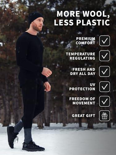 Merino.tech Merino Wool Base Layer Mens Set - Midweight, Heavyweight, Lite Merino Wool Thermal Underwear For Men Top, Bottom - SHOP NO2CO2