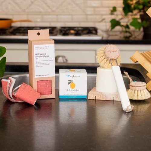 MightyNest Cleaning Products Natural Dish Brush Set | Dish Soap Bar, Cedarwood Soap Saver Tray, Natural Fiber Dish Brush and Spaghetti Scrub Sponge | Eco-Friendly – 5 Piece Kitchen Set - SHOP NO2CO2