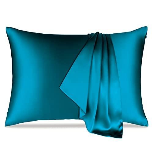 MILDLY 22 Momme Silk Pillowcase for Hair and Skin, Grade 6A Organic Mulberry Silk Pillowcase with Hidden Zipper, 600 Thread Count Double-Sided Silk, Soft and Smooth, 1pc, Queen 20"X30"(Blue) - SHOP NO2CO2