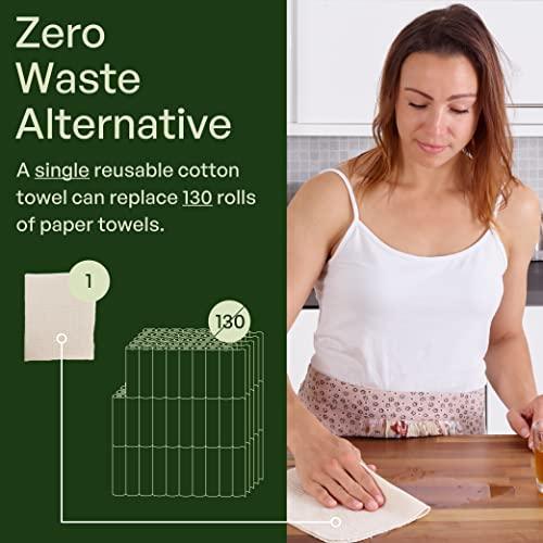 mioeco 10 Pack Kitchen Paper Towels Washable - Super Absorbent Natural Paper Towels - Natural Cotton - Reusable, Paperless Kitchen Dish Cloths - 100% Organic Cotton Dish Towels - SHOP NO2CO2