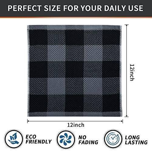 Mordimy 100% Cotton Waffle Weave Plaid Dish Cloths, 12 x 12 Inches, Super Soft and Absorbent Quick Drying Buffalo Check Dish Rags for Kitchen, 6-Pack, Black & Grey - SHOP NO2CO2