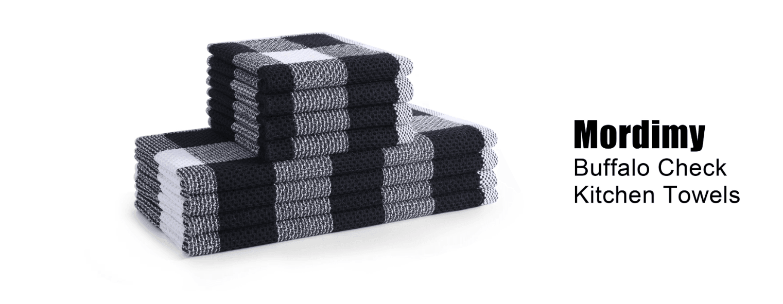 Mordimy 100% Cotton Waffle Weave Plaid Dish Cloths, 12 x 12 Inches, Super Soft and Absorbent Quick Drying Buffalo Check Dish Rags for Kitchen, 6-Pack, Black & Grey - SHOP NO2CO2