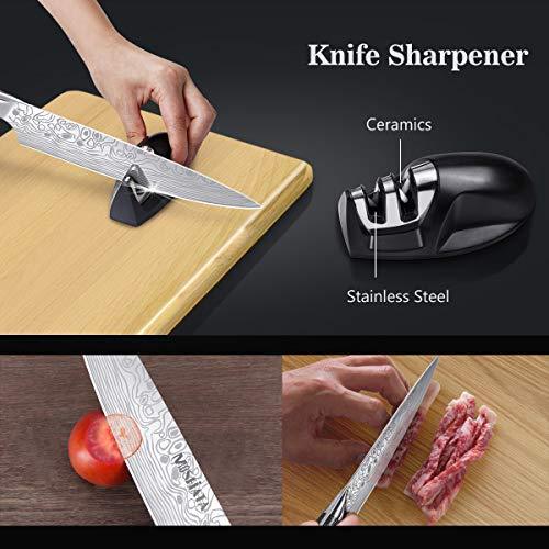 MOSFiATA 8" Super Sharp Professional Chef's Knife with Finger Guard and Knife Sharpener, German High Carbon Stainless Steel EN1.4116 with Micarta Handle and Gift Box - SHOP NO2CO2