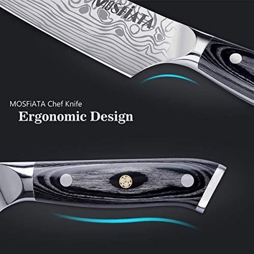 MOSFiATA 8" Super Sharp Professional Chef's Knife with Finger Guard and Knife Sharpener, German High Carbon Stainless Steel EN1.4116 with Micarta Handle and Gift Box - SHOP NO2CO2