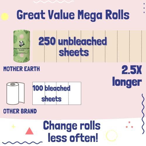 MOTHER EARTH Unbleached Organic Bamboo Paper Towels | 3 Mega Rolls 250 Sheets per Roll | FSC-Certified & Eco-Friendly Paper Towels Made of Sustainable Bamboo - SHOP NO2CO2