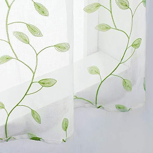 MRTREES Sheer Valance Curtain 54 x 16 inch Leaves Embroidered Sheer Christmas Valances Living Room Window Bedroom Embroidery Rod Pocket Small Window Treatment 1 Panel Green Leaves - SHOP NO2CO2