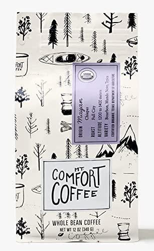 Mt. Comfort Coffee Organic Mayan Full City Roast, 12 oz Bag - Sourced From Small, Mexican Coffee Farms- Flavor Notes of Nutty & Chocolate - Roasted Whole Beans - SHOP NO2CO2