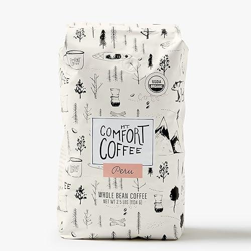 Mt. Comfort Coffee Organic Peru Medium Roast, 2.5 lb Bag - Flavor Notes of Nutty, Chocolate, & Citrus - Sourced From Small, Peruvian Coffee Farms - Roasted Whole Beans - SHOP NO2CO2