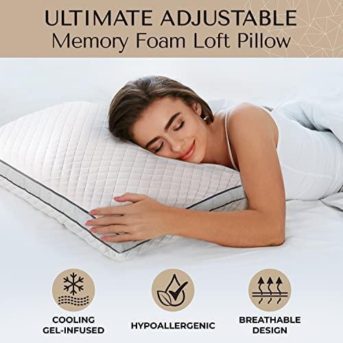 Mueller Gel Memory Foam Pillows, Queen Size, Hypoallergenic Cooling Pillow with Washable Bamboo Cover, Adjustable Firmness - Ideal Loft Stomach, Back, Side Sleeper Pillow - CertiPUR-US Certified - SHOP NO2CO2