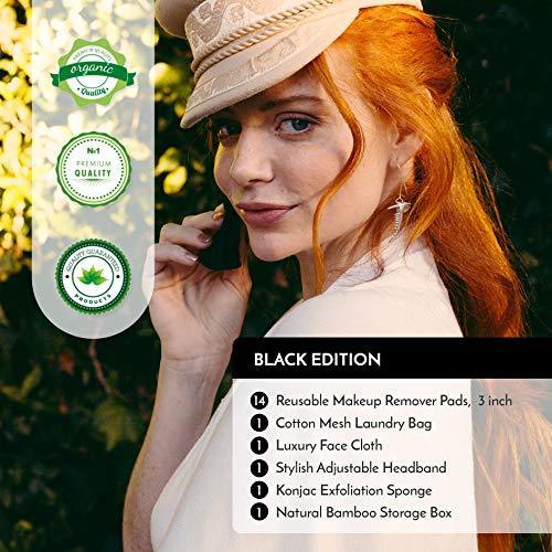 MUEROSA All in One Facial Cleansing Skincare Set | 14 pcs Reusable Bamboo Makeup Remover Pads | Konjac Sponge | Face Cloth | Adjustable Headband | Bamboo Storage Box | Laundry Bag (BLACK EDITION) - SHOP NO2CO2