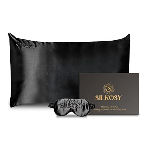 Mulberry Silk Pillowcase for Hair and Skin with Hidden Zipper, 22 Momme 100% Real Silk Pillow Case with Sleep Mask, Premium Grade 6A Silk Promotes Soft Skin, 900 Thread Count (Black, King) - SHOP NO2CO2