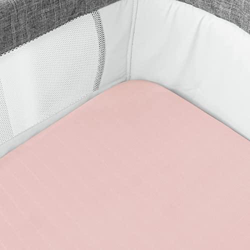 Muslin Bassinet Sheets 2 Pack Fits Halo, Dream on Me, Fisher Price, Delta, Graco and Other Oval Bassinet Mattress or Cradle (16''×32''/17"x32"/20''x33''), Bassinet Sheets for Boys & Girls, Grey & Pink - SHOP NO2CO2