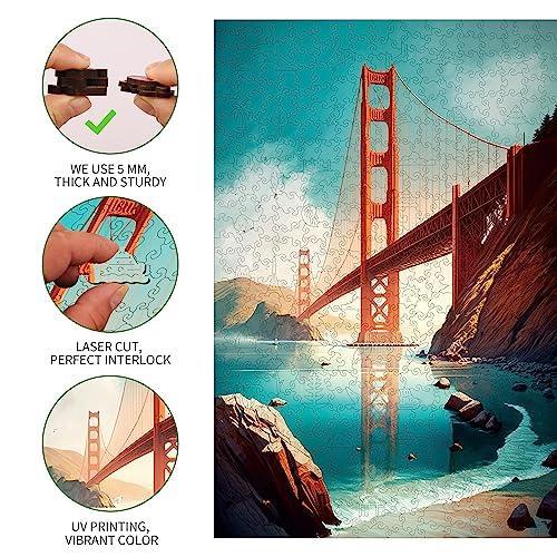 Mys Aurora Wooden Jigsaw Puzzles, Golden Gate Bridge 200 Piece Wooden Puzzles in San Francisco, Unique Shaped Wooden Puzzle for Adults and Kids Toy Game 8.7 x 12.6 Inch - SHOP NO2CO2