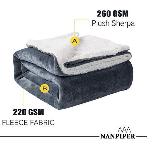 NANPIPER Sherpa Blanket Warm Blankets for Winter Super Soft Fuzzy Flannel Fleece/Wool Like Reversible Velvet Plush Couch Blanket Lightweight(Grey Throw Size 50"x60") - SHOP NO2CO2