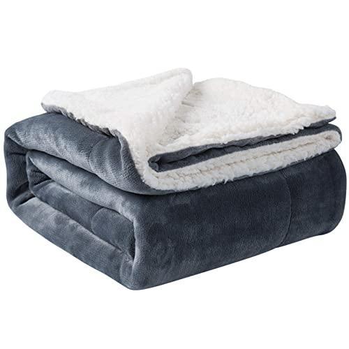 NANPIPER Sherpa Blanket Warm Blankets for Winter Super Soft Fuzzy Flannel Fleece/Wool Like Reversible Velvet Plush Couch Blanket Lightweight(Grey Throw Size 50"x60") - SHOP NO2CO2