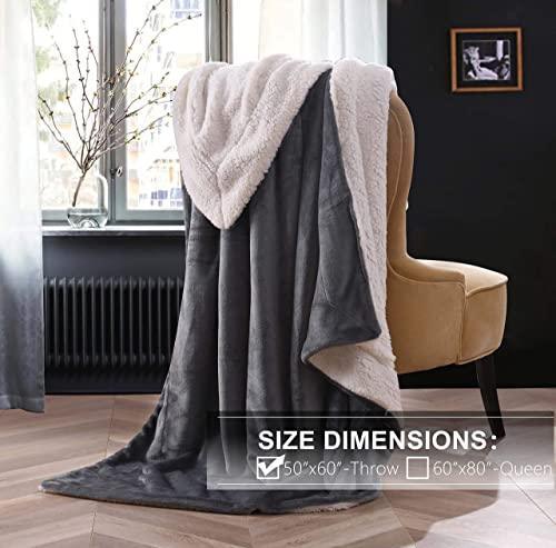 NANPIPER Sherpa Blanket Warm Blankets for Winter Super Soft Fuzzy Flannel Fleece/Wool Like Reversible Velvet Plush Couch Blanket Lightweight(Grey Throw Size 50"x60") - SHOP NO2CO2