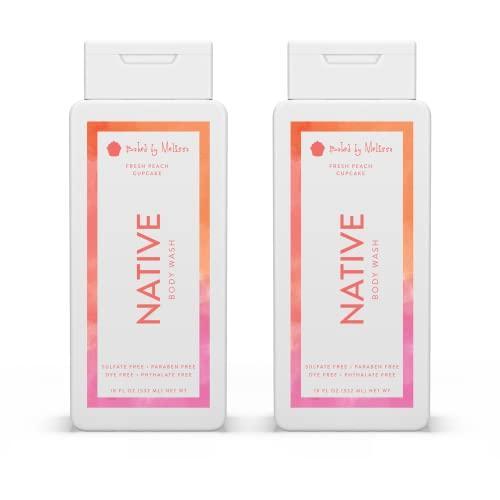 Native Natural Body Wash for Women, Men | Sulfate Free, Paraben Free, Dye Free, with Naturally Derived Clean Ingredients Leaving Skin Soft and Hydrating, Fresh Peach Cupcake 18 oz - 2 Pk - SHOP NO2CO2