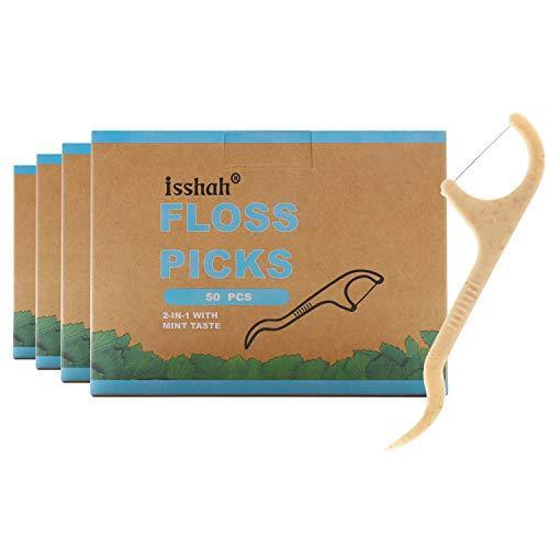 Natural Dental Floss Picks - 200 Count - BPA Free, Vegan, Sustainable, Eco Friendly, Natural Dental Flossers by Isshah (Mint) - SHOP NO2CO2