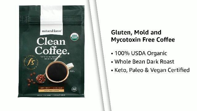 Natural Force - Organic Clean Coffee Dark, Mold & Mycotoxin Free, Lab Tested for Toxins & Purity, Low Acidity, Incredible Taste & Aroma, Founder's Select Whole Bean Dark Roast, 12 oz - SHOP NO2CO2