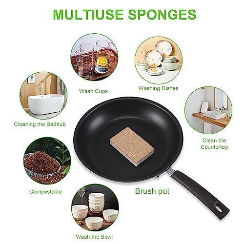 Natural Sponges for Dishes 12 Pack - Biodegradable Sponges Kitchen Compostable Cellulose Eco Friendly Coconut Scrubbers for Household Cleaning - SHOP NO2CO2