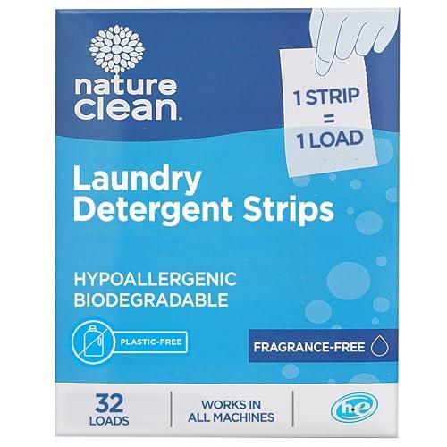 Nature Clean Non-Toxic Plastic-Free Packaging, Natural Laundry Detergent Sheets Unscented 32 counts, Fragrance Free, Eco Friendly Hypoallergenic Biodegradable Laundry Strips Travel Laundry Soap Sheets - SHOP NO2CO2