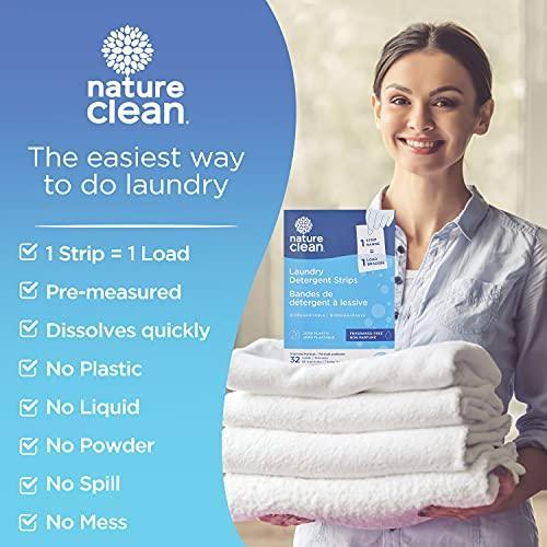 Nature Clean Non-Toxic Plastic-Free Packaging, Natural Laundry Detergent Sheets Unscented 32 counts, Fragrance Free, Eco Friendly Hypoallergenic Biodegradable Laundry Strips Travel Laundry Soap Sheets - SHOP NO2CO2