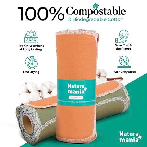 Naturemania Value Pack of 24 Reusable Paper Towels - Paperless Towels made with Super-Soft, Pure Absorbent 100% Cotton, Washable Towel Set for Kitchen, Eco Friendly Cloth - SHOP NO2CO2