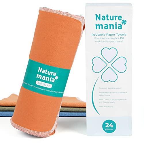 Naturemania Value Pack of 24 Reusable Paper Towels - Paperless Towels made with Super-Soft, Pure Absorbent 100% Cotton, Washable Towel Set for Kitchen, Eco Friendly Cloth - SHOP NO2CO2