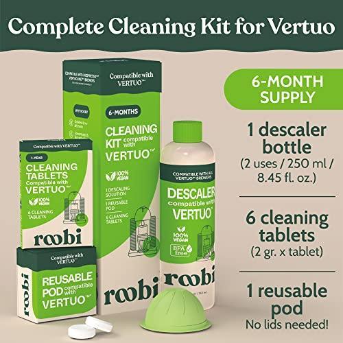 Nespresso Compatible Vertuo Cleaning & Descaling Kit. Includes 1 Bottle of Descaling Solution, 6 Cleaning Tablets and 1 Reusable Pod. Carbon Neutral Vertuo Maintenance Kit. 6 Month Supply. - SHOP NO2CO2