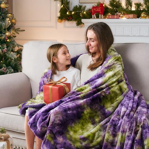 NEWCOSPLAY Super Soft Faux Fur Throw Blanket for Couch Purple Green Sherpa Fuzzy Plush Warm Blanket for Sofa Bed (Purple Green, Throw(50"x60")) - SHOP NO2CO2