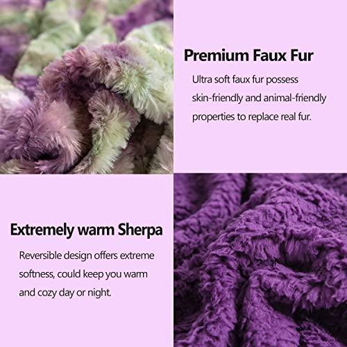 NEWCOSPLAY Super Soft Faux Fur Throw Blanket for Couch Purple Green Sherpa Fuzzy Plush Warm Blanket for Sofa Bed (Purple Green, Throw(50"x60")) - SHOP NO2CO2