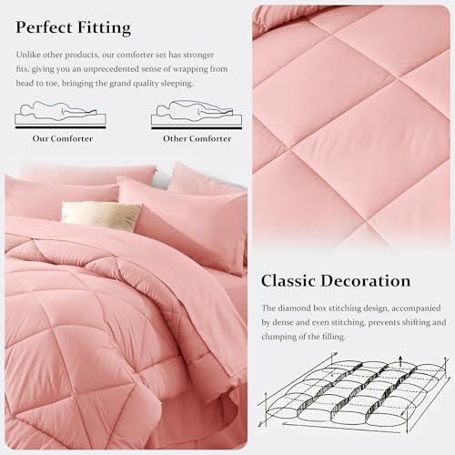 Newspin Full Bed in a Bag 8 Pieces Comforter Set, Pink All Season Bed Set, Full Bedding Sets with Comforter and Sheets, Pillow Shams, Flat Sheet, Fitted Sheet, Pillowcases and Bed Skirt - SHOP NO2CO2