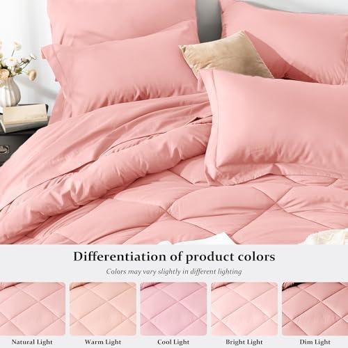 Newspin Full Bed in a Bag 8 Pieces Comforter Set, Pink All Season Bed Set, Full Bedding Sets with Comforter and Sheets, Pillow Shams, Flat Sheet, Fitted Sheet, Pillowcases and Bed Skirt - SHOP NO2CO2