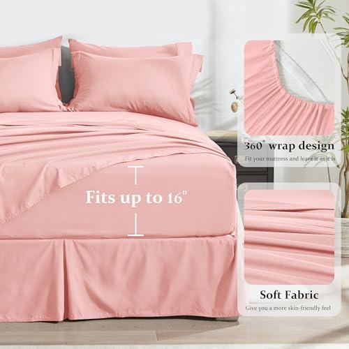 Newspin Full Bed in a Bag 8 Pieces Comforter Set, Pink All Season Bed Set, Full Bedding Sets with Comforter and Sheets, Pillow Shams, Flat Sheet, Fitted Sheet, Pillowcases and Bed Skirt - SHOP NO2CO2