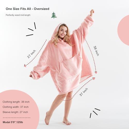 Newspin Thick Wearable Blanket Hoodie, Oversized Sherpa Wearable Blanket with Giant Pocket, Warm & Cozy Blanket Hoodie as Ideal Gift Hoodie Sweatshirt Blanket for Women Men, One Size Fits All - Pink - SHOP NO2CO2