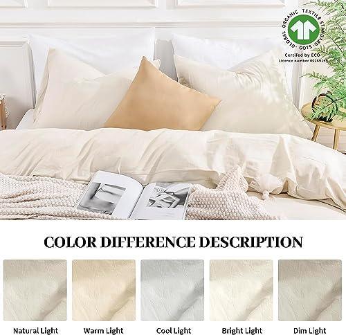 NEXHOME PRO 100% Organic Cotton Queen Pillowcases Set of 2, Envelope Closure Linen Feel Textured Natural, Soft and Durable, Premium Cooling Pillow Cases for Bed (20x30 inch, Cream) - SHOP NO2CO2