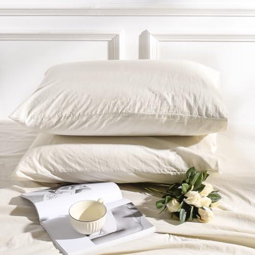 NEXHOME PRO 100% Organic Cotton Queen Pillowcases Set of 2, Envelope Closure Linen Feel Textured Natural, Soft and Durable, Premium Cooling Pillow Cases for Bed (20x30 inch, Cream) - SHOP NO2CO2