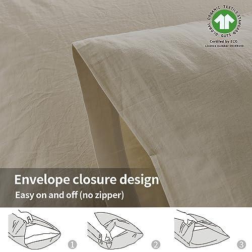 NEXHOME PRO 100% Organic Cotton Queen Pillowcases Set of 2, Envelope Closure Linen Feel Textured Natural, Soft and Durable, Premium Cooling Pillow Cases for Bed (20x30 inch, Linen) - SHOP NO2CO2