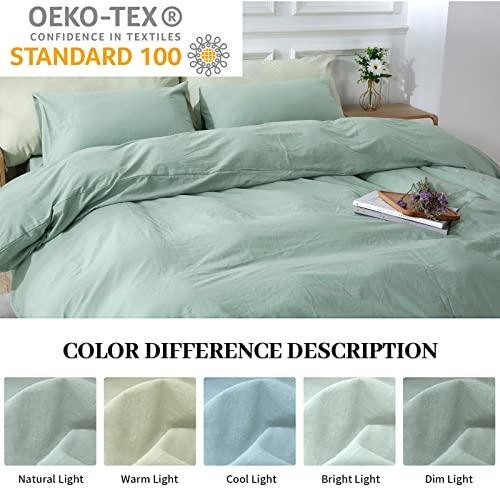 NEXHOME PRO Duvet Cover Set Kids Twin Size Linen Look Textured Organic Natural 100% Washed Cotton Duvet Cover Teal 2 Pieces Bedding Set with Zipper Closure, Breathable (Aqua Green, No Comforter) - SHOP NO2CO2