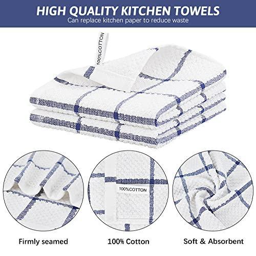 Nialnant Cotton Terry Kitchen Towels,12 x 12 Inches Dish Cloths Set of 8,Super Soft and Absorbent Dish Rags for Cleaning - Navy Blue Plaid - SHOP NO2CO2