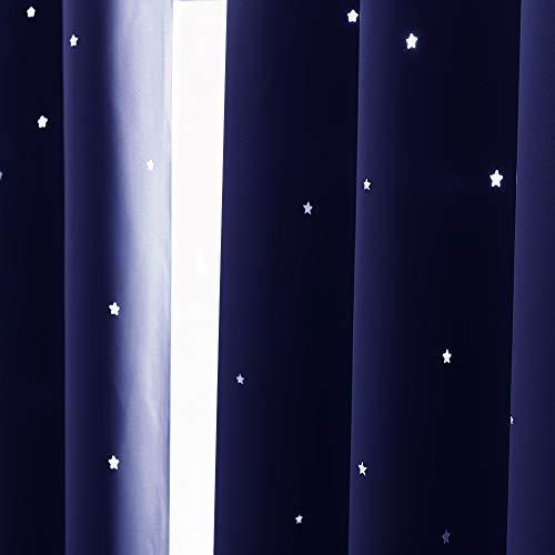 NICETOWN Children Blue Blackout Curtain - Hollow Star Space Inspired Night Sky Twinkle Christmas Star Curtain, Window Drape for Bedroom (1 Panel, 52 x 63 inches Panel, Navy Blue) - SHOP NO2CO2