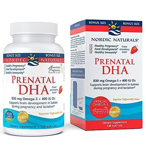 Nordic Naturals Prenatal DHA, Strawberry - 120 Soft Gels - 830 mg Omega-3 + 400 IU Vitamin D3 - Supports Brain Development in Babies During Pregnancy & Lactation - Non-GMO - 60 Servings - SHOP NO2CO2