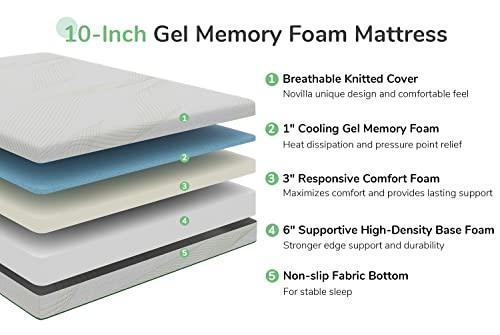 Novilla Queen Mattress, 10 Inch, Cooling Gel Memory Foam, Medium Firm, White - SHOP NO2CO2