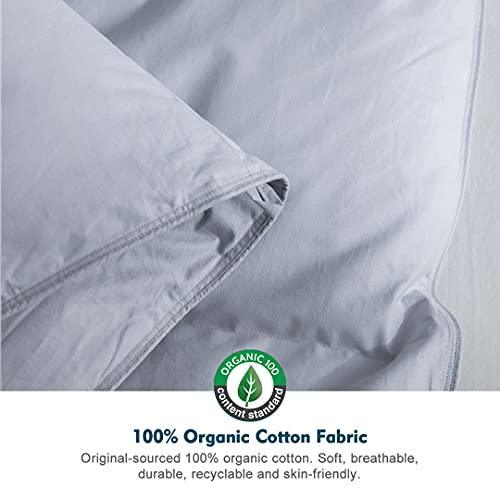 Oaken-Cat Gray Goose Feathers Down Comforter Full/Queen - 100% Organic Cotton, Medium Warm All Seasons Machine Washable Duvet Insert with Tabs (90x90, Mirage Grey) - SHOP NO2CO2